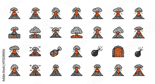 Collection of Volcanoes in Various Stages of Eruption.