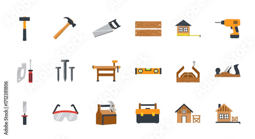Collection of woodworking tools and supplies.