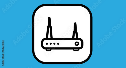 Wireless router icon with antennas for internet connectivity and network access.
