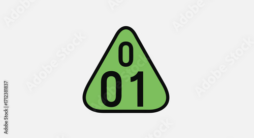 Green triangle with numbers zero and one.