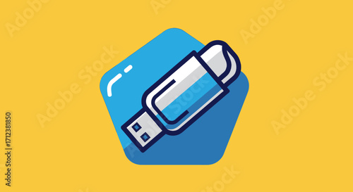Illustration of a USB Flash Drive on a Blue Background.