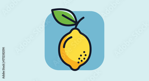 Illustration of a Fresh Yellow Lemon with Green Leaf.