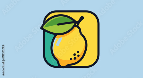 Stylized Lemon Fruit with Leaf Icon Design.