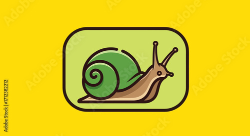 Cute cartoon snail with a green shell illustration.