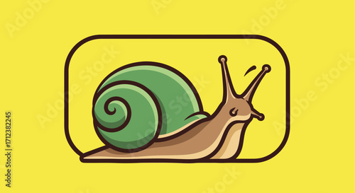 Cute cartoon snail with a green shell illustration.