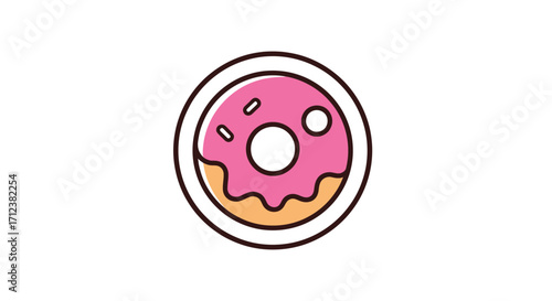 Pink glazed donut with sprinkles on a plate.