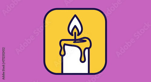 Simple icon representing a lit candle with melting wax and a warm flame.