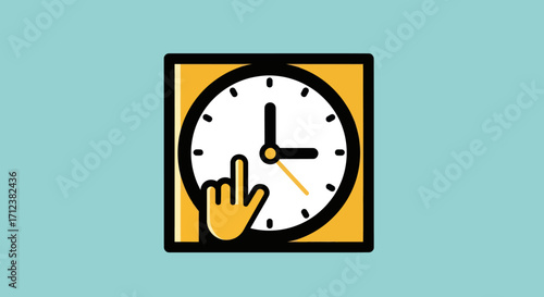 Clock hand pointing to time on a square graphic element.