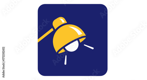 Bright yellow desk lamp icon illuminating a dark blue background.