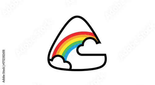 Minimalist Onigiri with Rainbow and Cloud Design.
