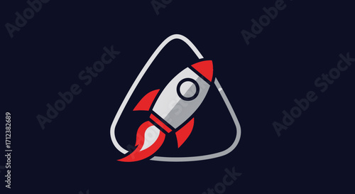 Cartoon rocket ship launching into space vector icon.