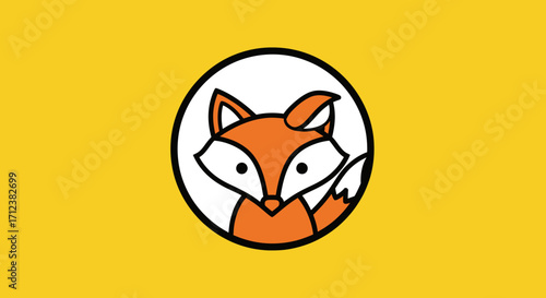 Cute cartoon fox head logo in a circular frame.