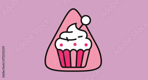 Pink cupcake with white frosting and sprinkles.