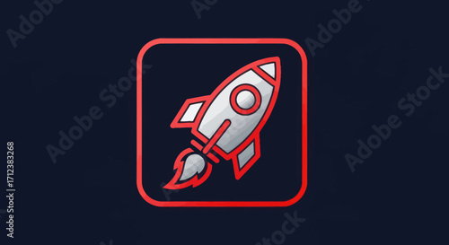 Stylized rocket ship icon launching into space.