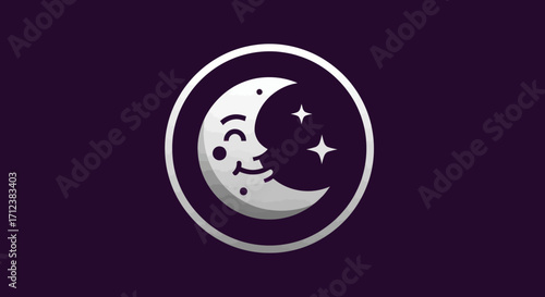 Smiling crescent moon with stars.