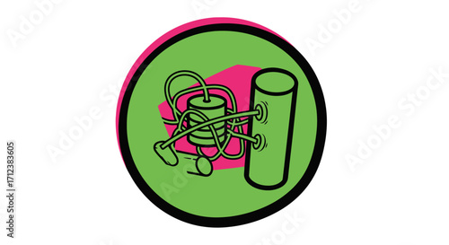 Sewing machine parts thread and needle close up view colorful illustration.