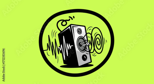 Speaker with Sound Waves Illustration in Cartoon Style.
