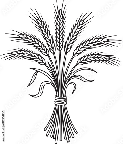 Decorative Wheat Sheaf Silhouette Vector Illustration Black and White Farm Icon