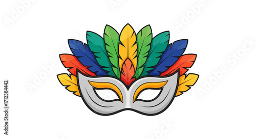 Colorful feathered carnival mask vector illustration isolated on white.