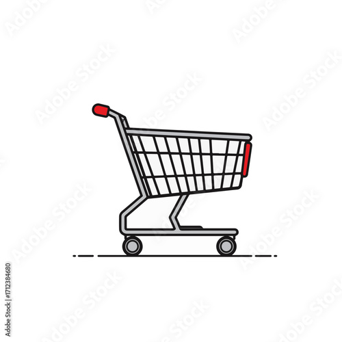 Minimalist shopping cart design on white background, modern simplicity