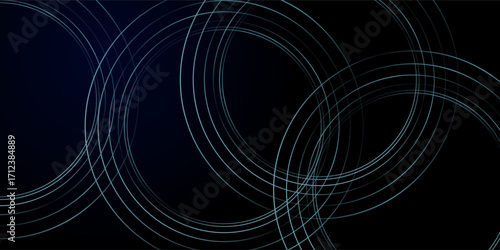 Blue abstract background with glowing circles. Swirl circular lines pattern. Geometric spiral. Twirl element. Modern graphic design. Futuristic technology concept.
