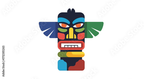 Colorful Indigenous Totem Pole with Wings Illustration.