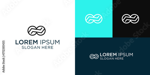 Professional modern abstract logo design for business growth and innovation, representing connection and infinite possibilities with clean lines and bold typography.