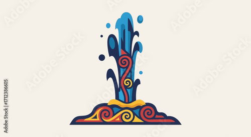 Colorful stylized geyser water eruption illustration.