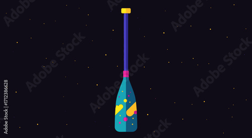Colorful, stylized paddle, likely for a sport or game, with a vibrant design.