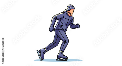 A stylized vector illustration depicts an active individual gracefully ice skating, dressed in warm winter sports attire, representing the joy of winter recreation.