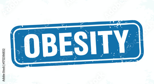 Blue sign with the word "OBESITY" in bold white letters, distressed texture, on a white background.