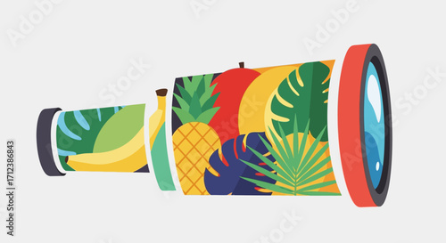 Colorful telescope spyglass with a vibrant tropical fruit pattern.