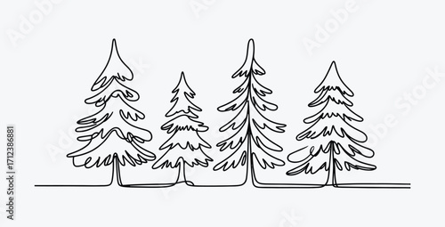 Minimalist line art of evergreen trees for Christmas holiday decor