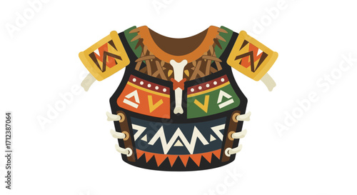 Colorful Tribal Warrior Chest Armor with Geometric Patterns.