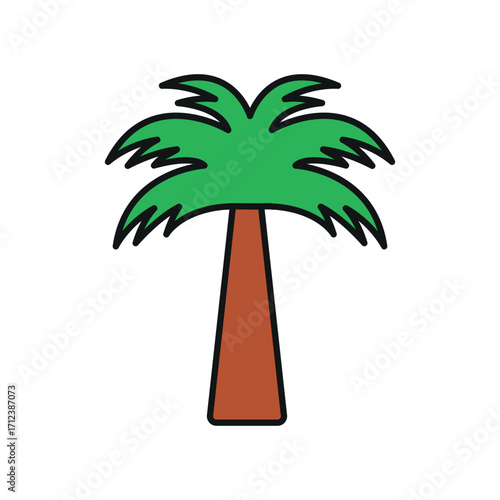 Palm tree icon in color with line for tropical, travel, and holiday projects.