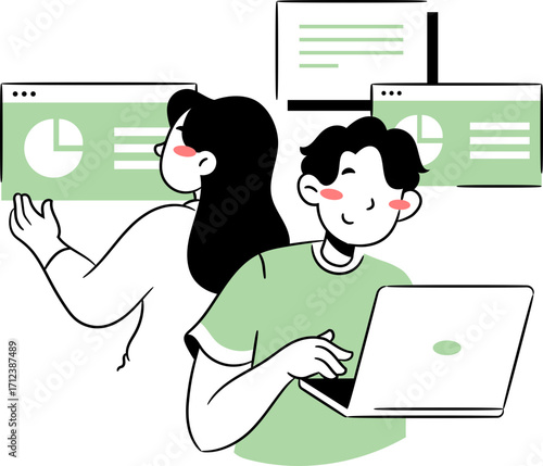 Illustration of Business Colleagues Reviewing Data