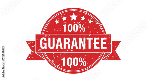A red, circular stamp with a banner that reads "100% Guarantee 100%" and includes star elements.