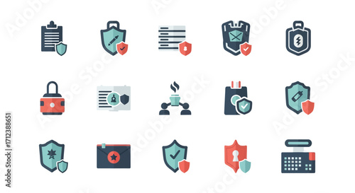 Cyber Security and Data Protection Flat Icon Collection.