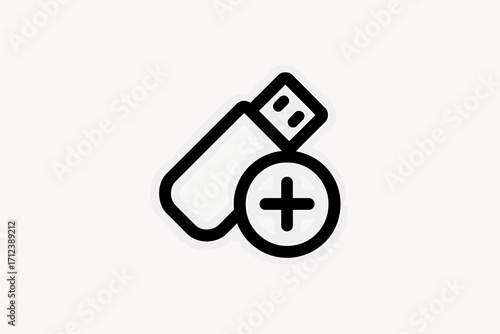 Usb flash drive icon with add symbol for data storage and transfer convenience vector