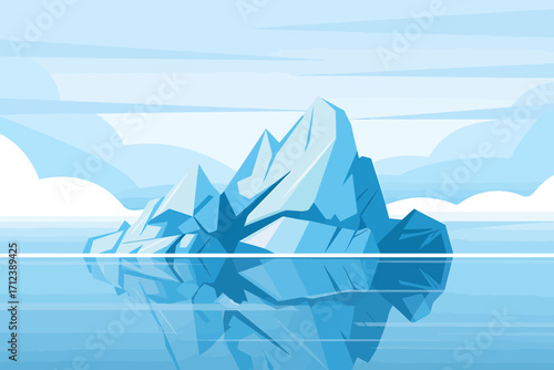 Majestic iceberg reflecting in calm arctic waters under a cloudy sky vector