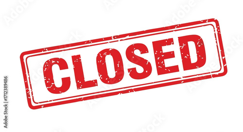 A red "CLOSED" stamp with a grunge texture is diagonally positioned on a white background, indicating unavailability.