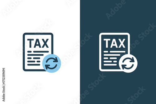 Tax form icon with circular arrow symbol representing refund or return vector