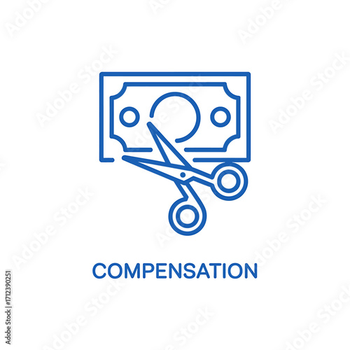 Scissors cutting money symbol indicating cost reduction and financial savings icon vector