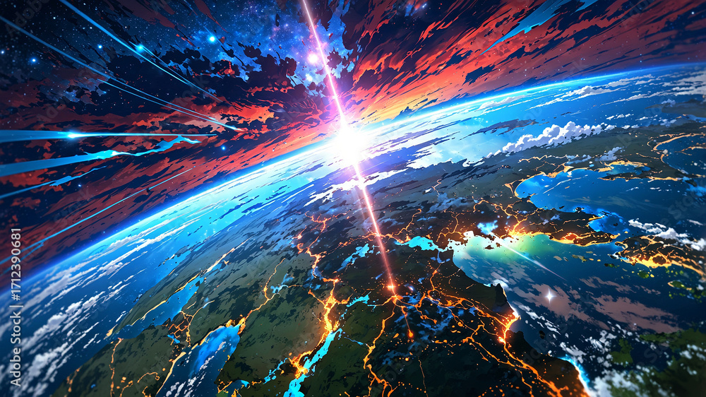 Obraz premium Epic Sci-Fi Space Landscape with Planets, Spaceship, and Floating City