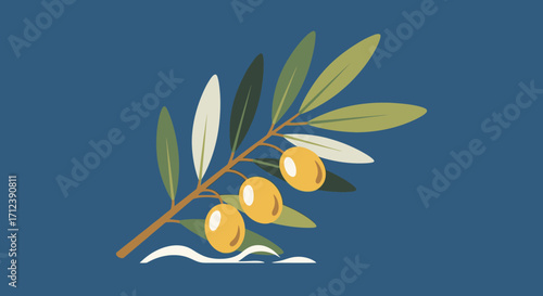 Elegant olive branch with golden olives and green leaves illustration.