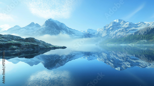 Wallpaper Mural Snowy mountain peaks reflecting in a serene lake under a clear blue sky, creating a tranquil and picturesque landscape with stunning reflections Torontodigital.ca