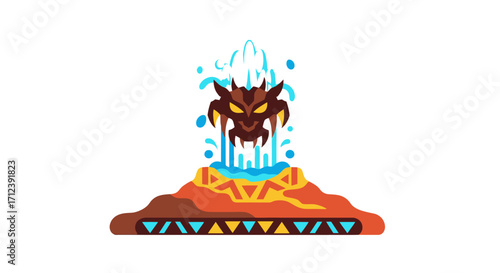 Fierce demonic monster head erupting a water fountain.