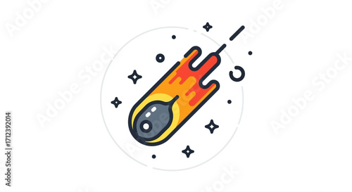 Fiery Meteoroid in Space.
