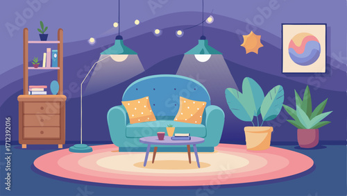 A cozy therapy room with comfortable seating soft lighting and calming decor for counseling sessions.