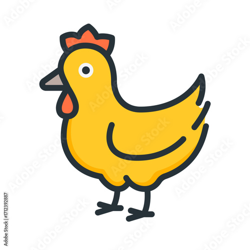 Cute yellow chicken icon, perfect for farm themes, springtime designs, and playful kids' content